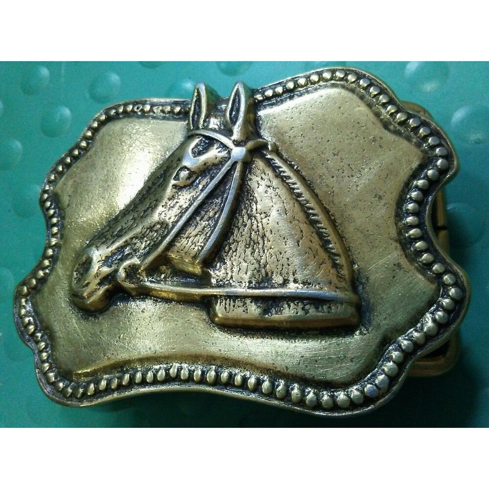 Vintage Brass Western Horse Head Belt Buckle (2.5x1.5) VGC